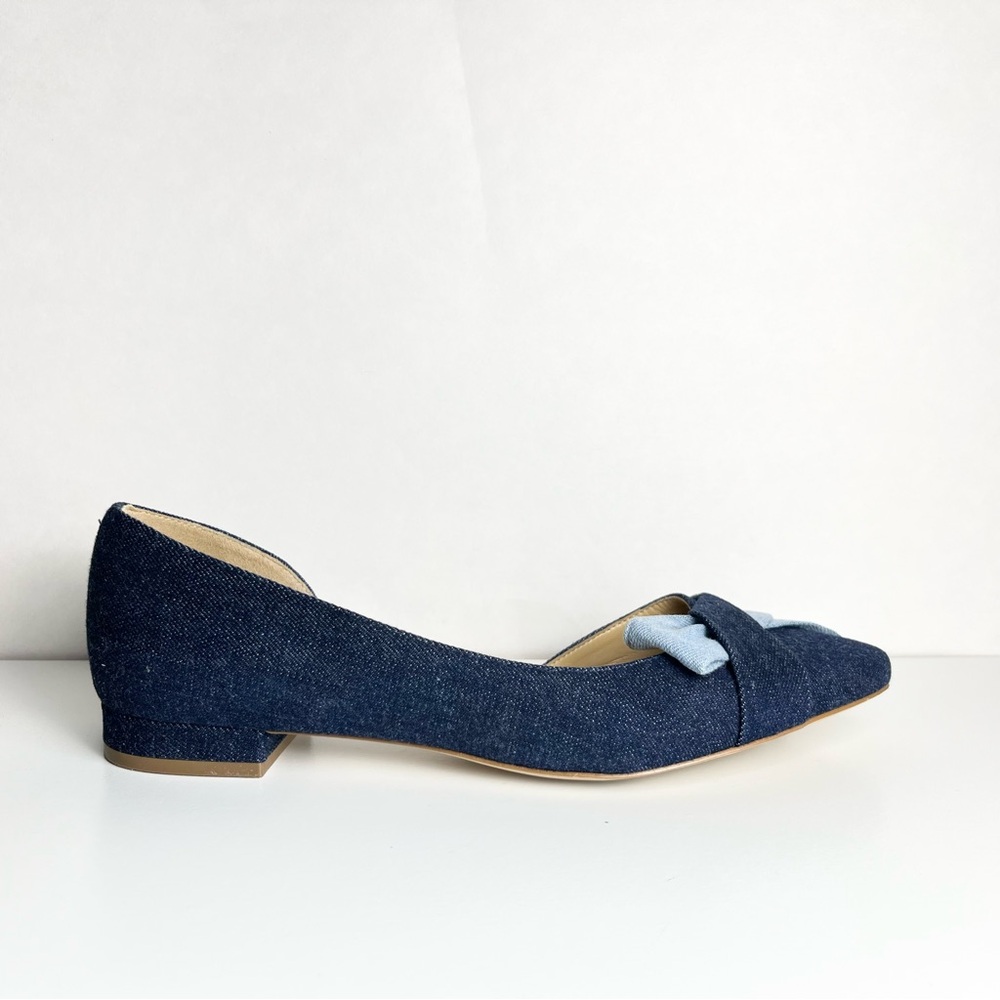 Talbots Edison D'Orsay Bow Flats Shoes 8.5 Blue Denim Classic Preppy Office Chic - Picture 3 of 6